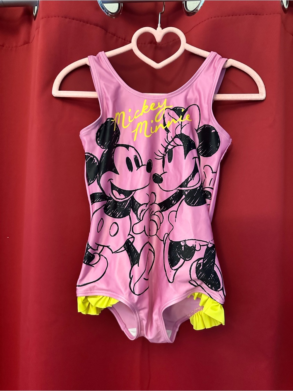 H&M Minnie & Mickey Pink Girls One-Piece Swimsuit sz 5T/6